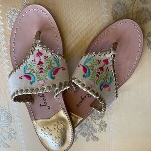 Jack Rogers Cream and Gold Sandals with Elegant Embroidery